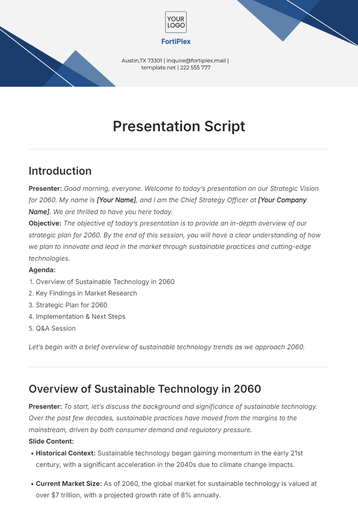 Presentation Script Template - Edit Online & Download