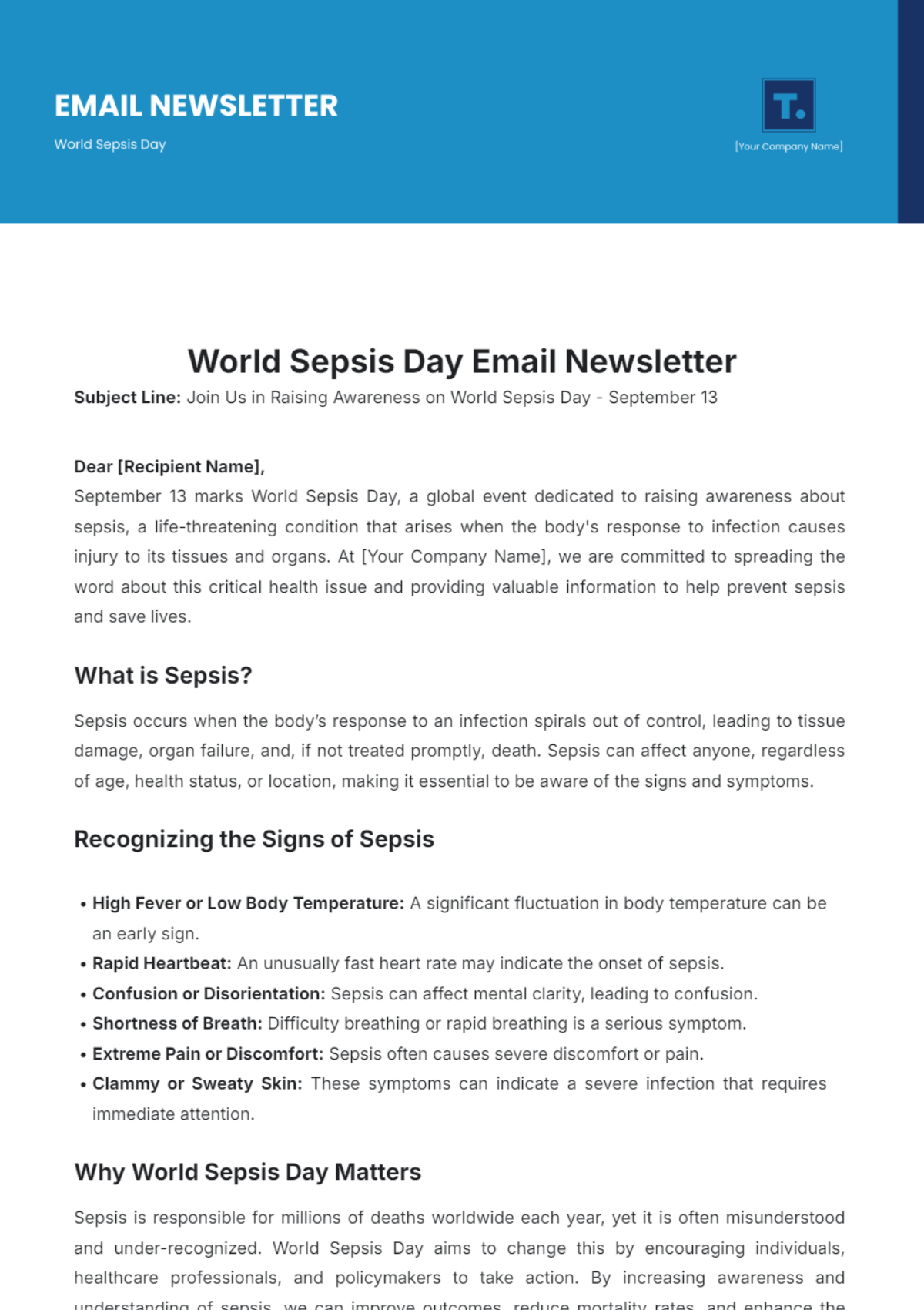 World Sepsis Day Email Newsletter Template