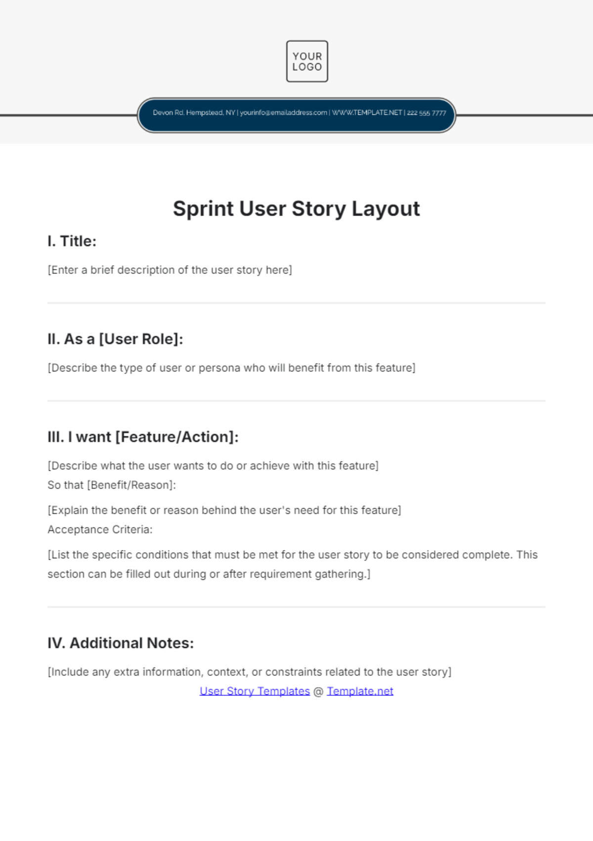 Sprint User Story Layout Template - Edit Online & Download