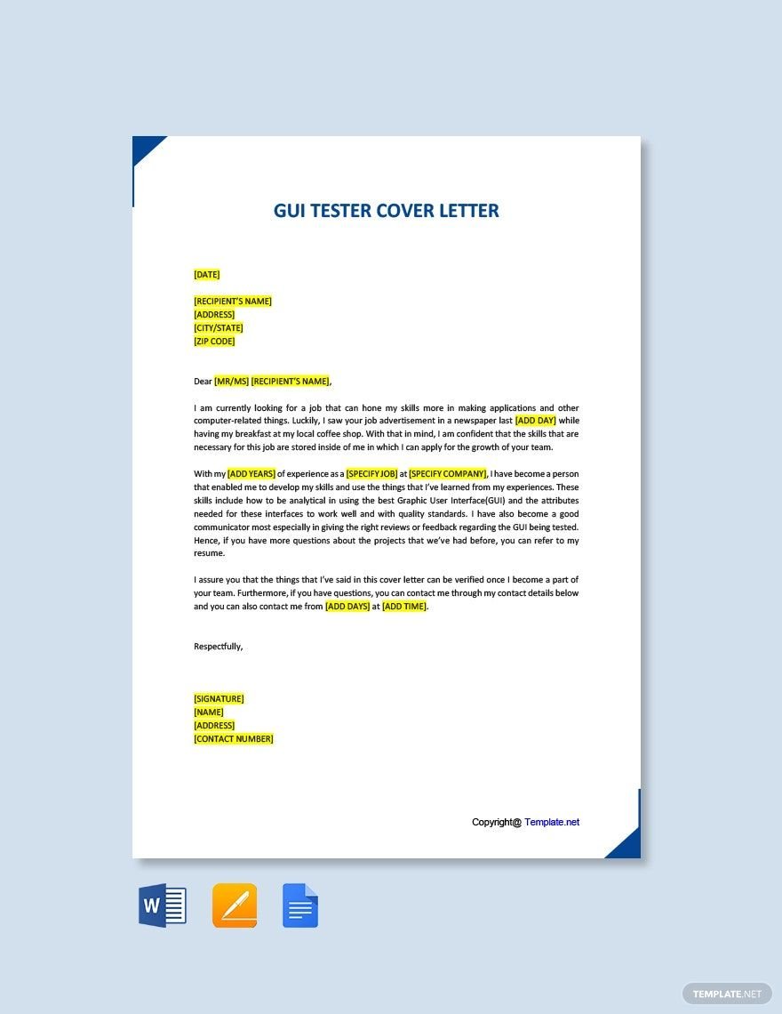 GUI Tester Cover Letter Template