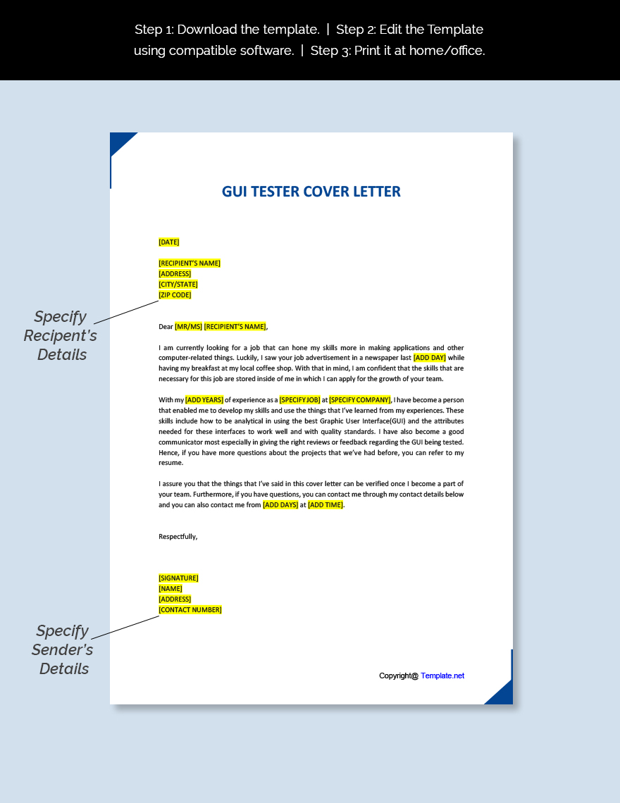 GUI Tester Cover Letter Template