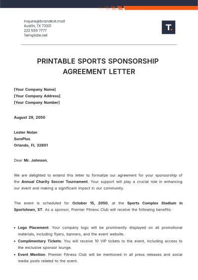 Free Printable Sports Sponsorship Agreement Letter Template to Edit Online