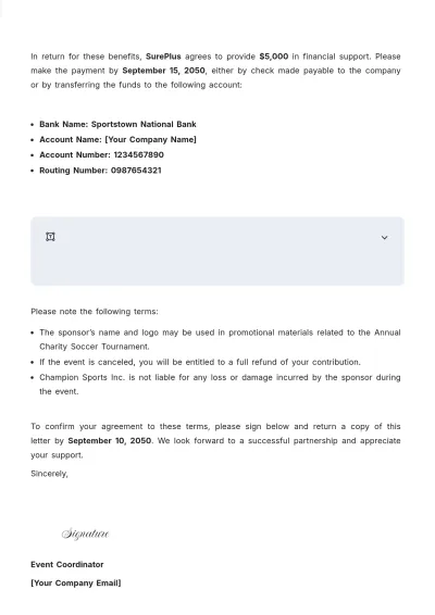 Free Printable Sports Sponsorship Agreement Letter Template to Edit Online