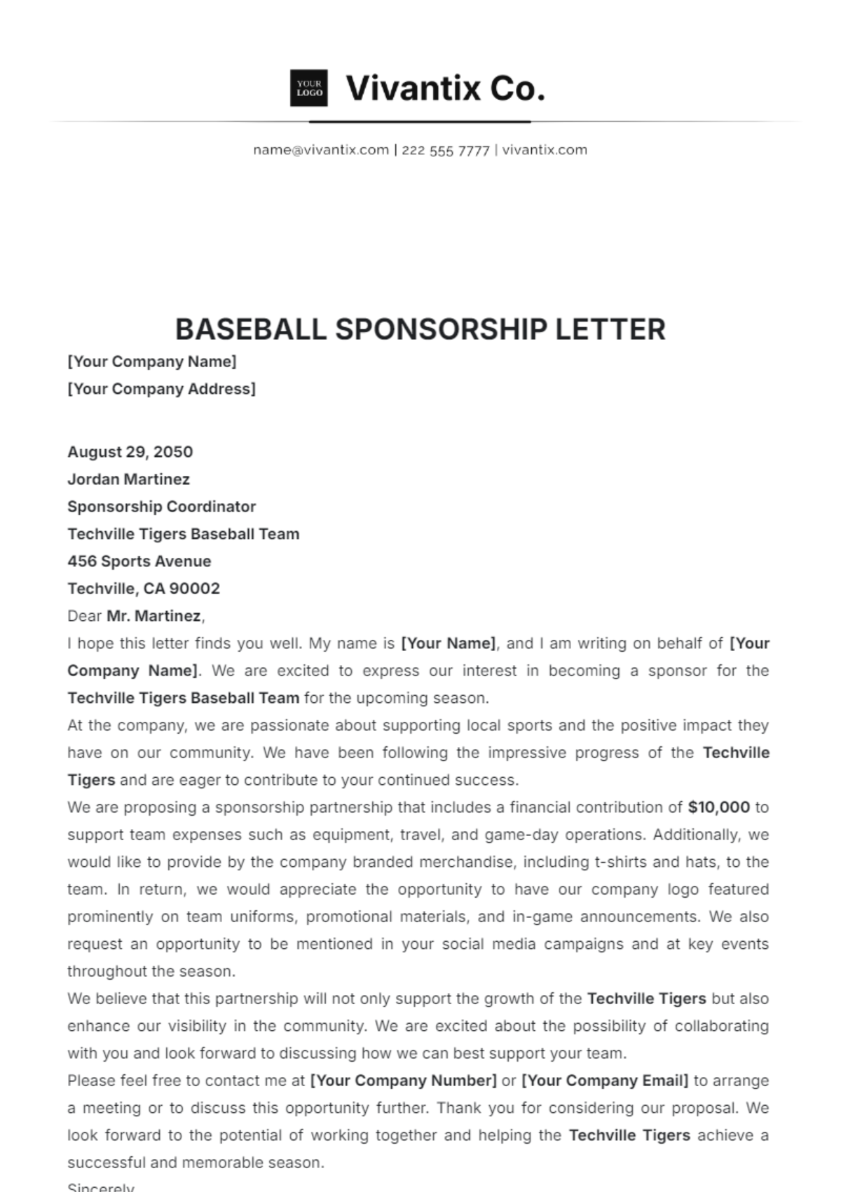 Baseball Sponsorship Letter Template