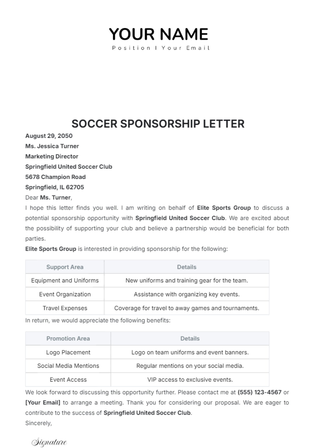 Soccer Sponsorship Letter Template