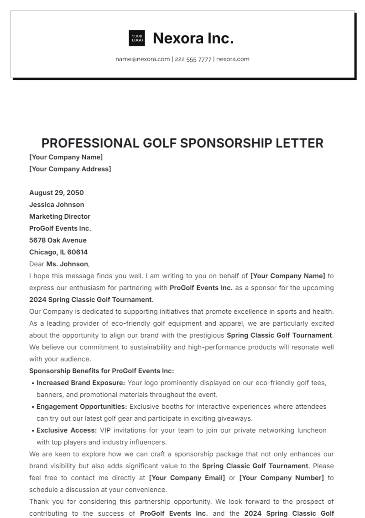 Professional Golf Sponsorship Letter Template