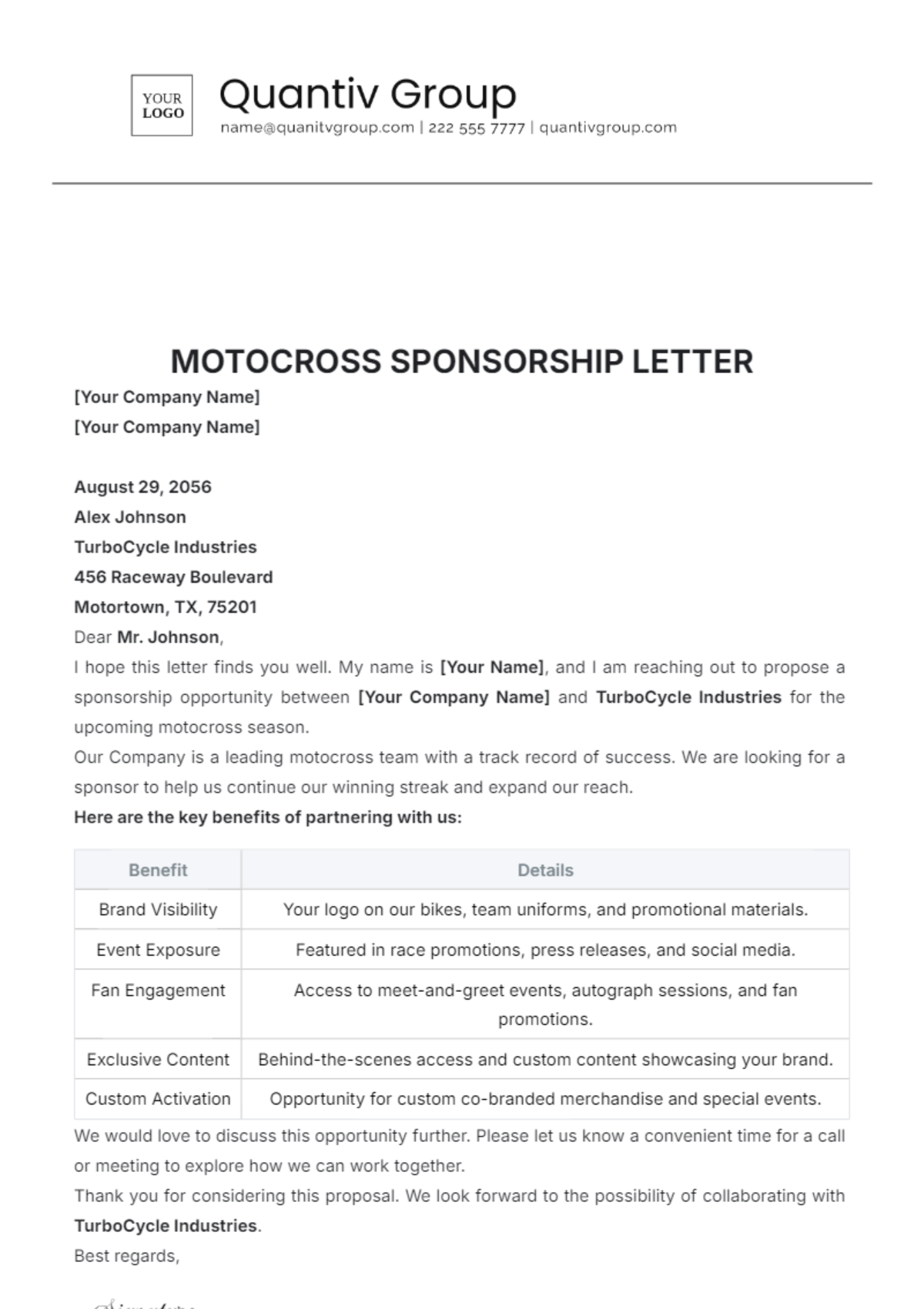 Motocross Sponsorship Letter Template