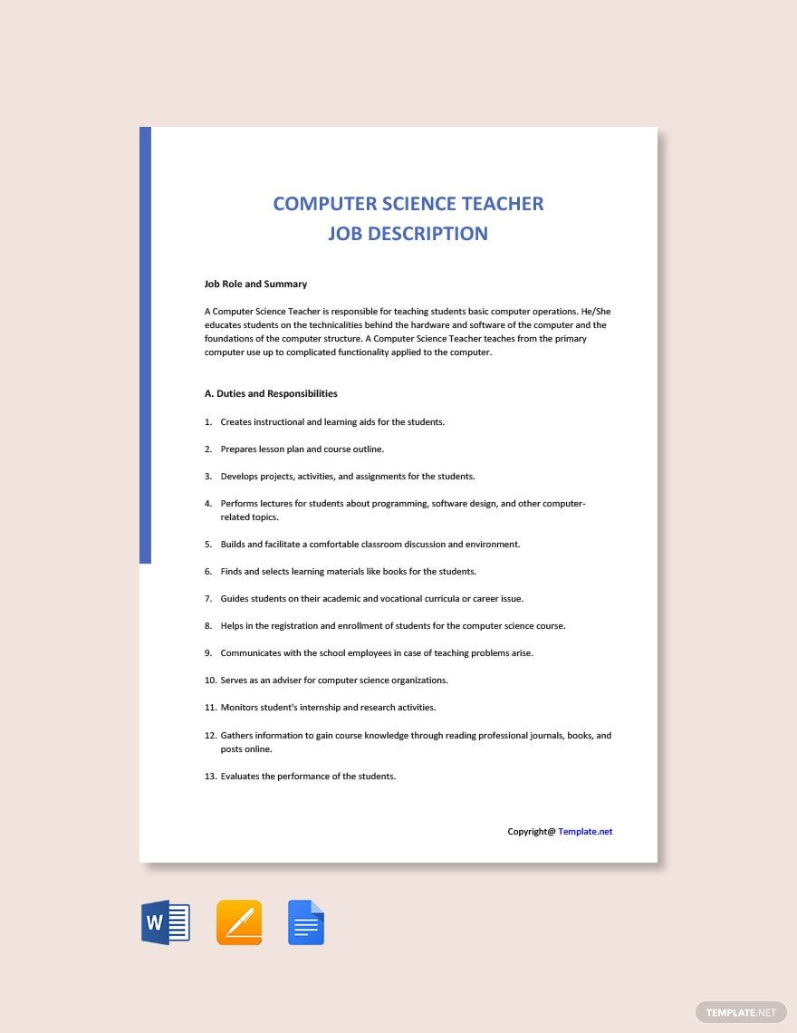 Computer Science Teacher Job Ad/Description Template