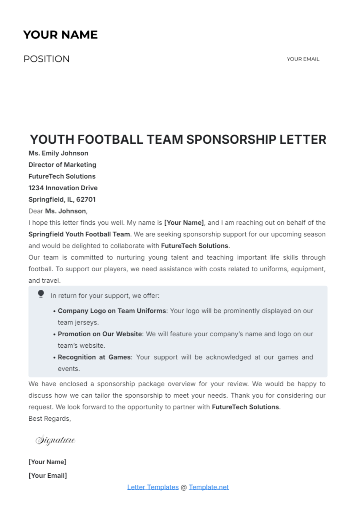 Youth Football Team Sponsorship Letter Template