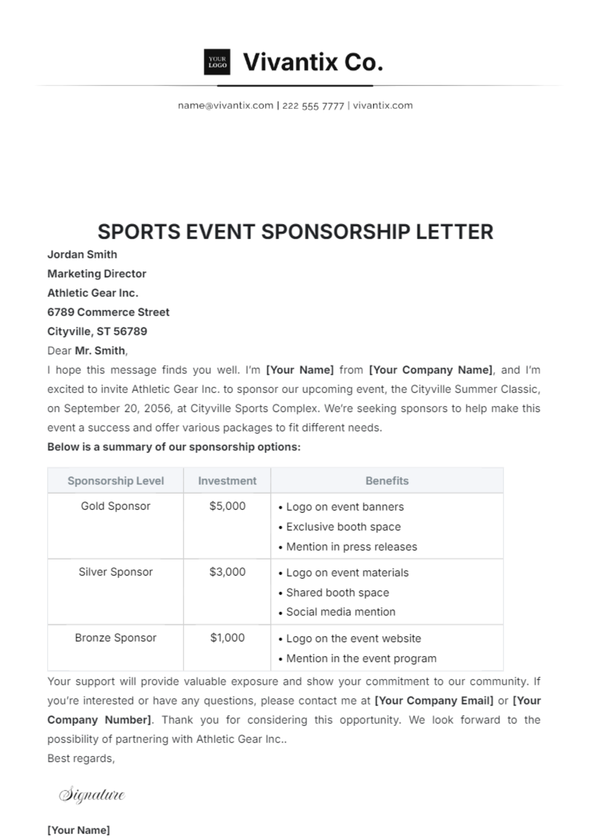 Sports Event Sponsorship Letter Template