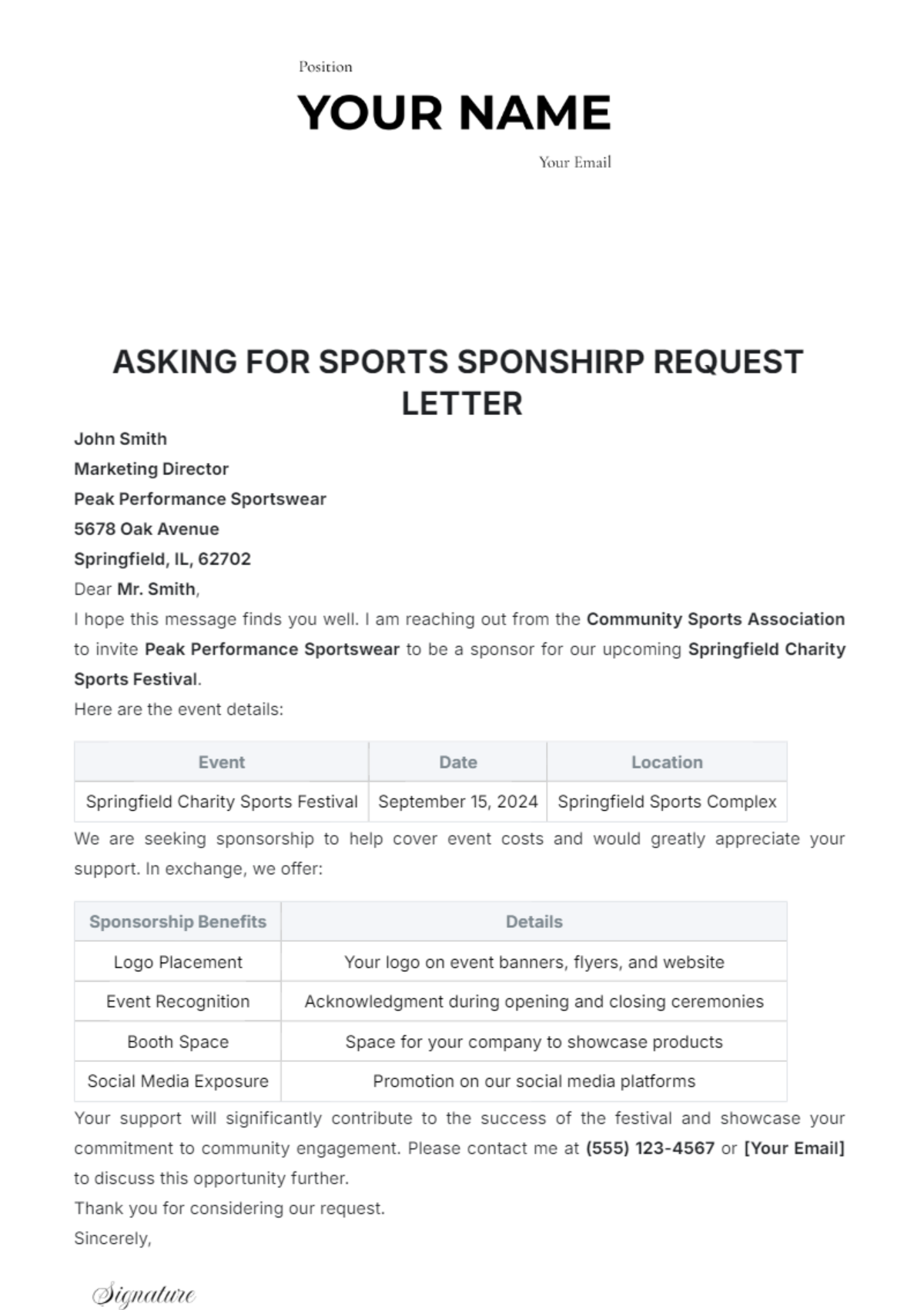 Asking for Sports Sponsorship Request Letter Template