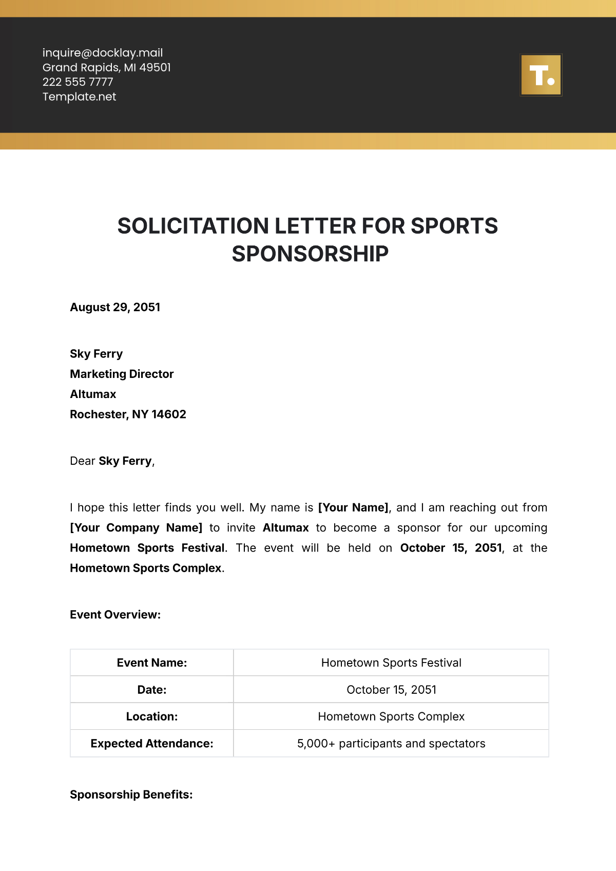 Sponsorship Solicitation for Sports Template - Edit Online & Download