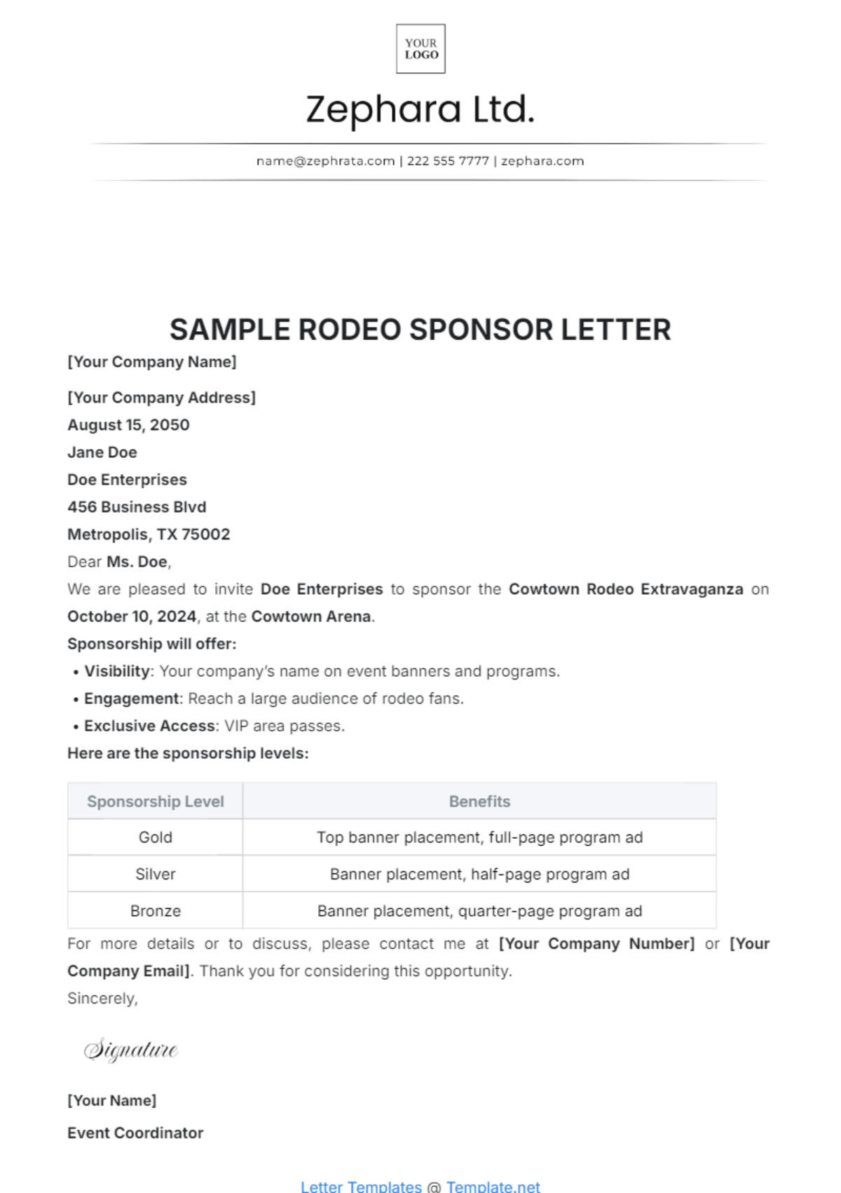 Sample Rodeo Sponsor Letter Template