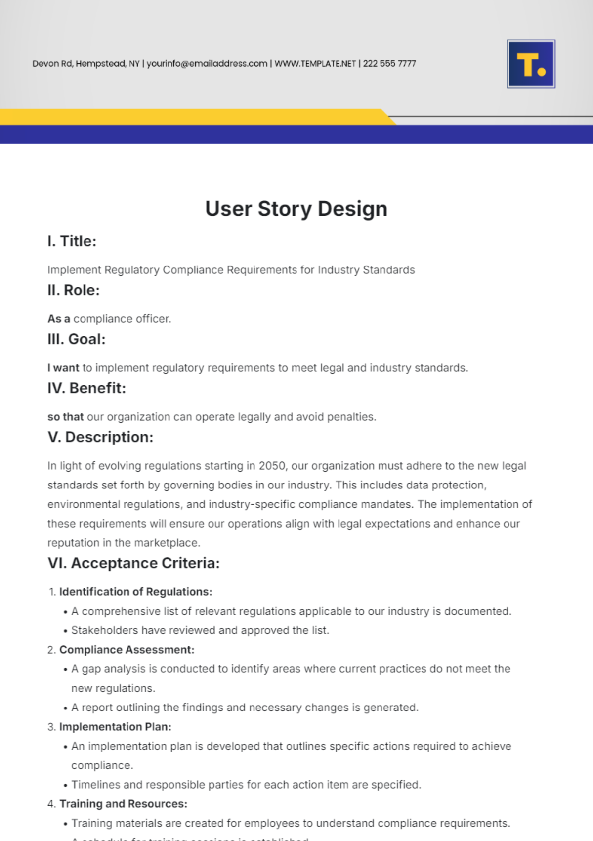 User Story Design Template - Edit Online & Download