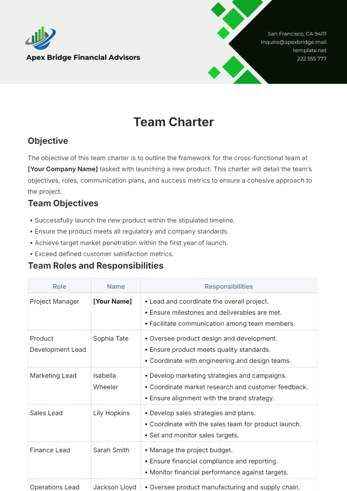 Team Charter Template