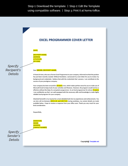 Excel Programmer Cover Letter Template [Free PDF] - Word (DOC) | Apple ...