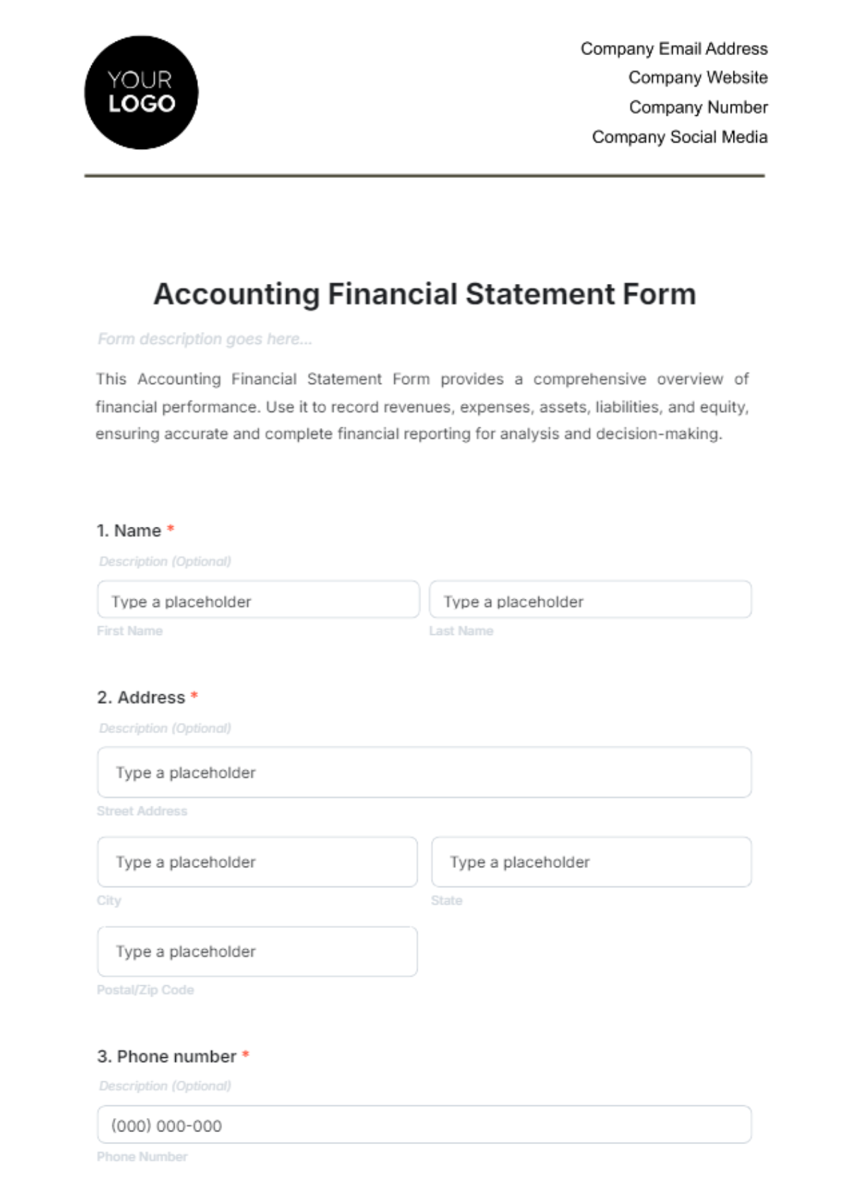 Accounting Financial Statement Form Template