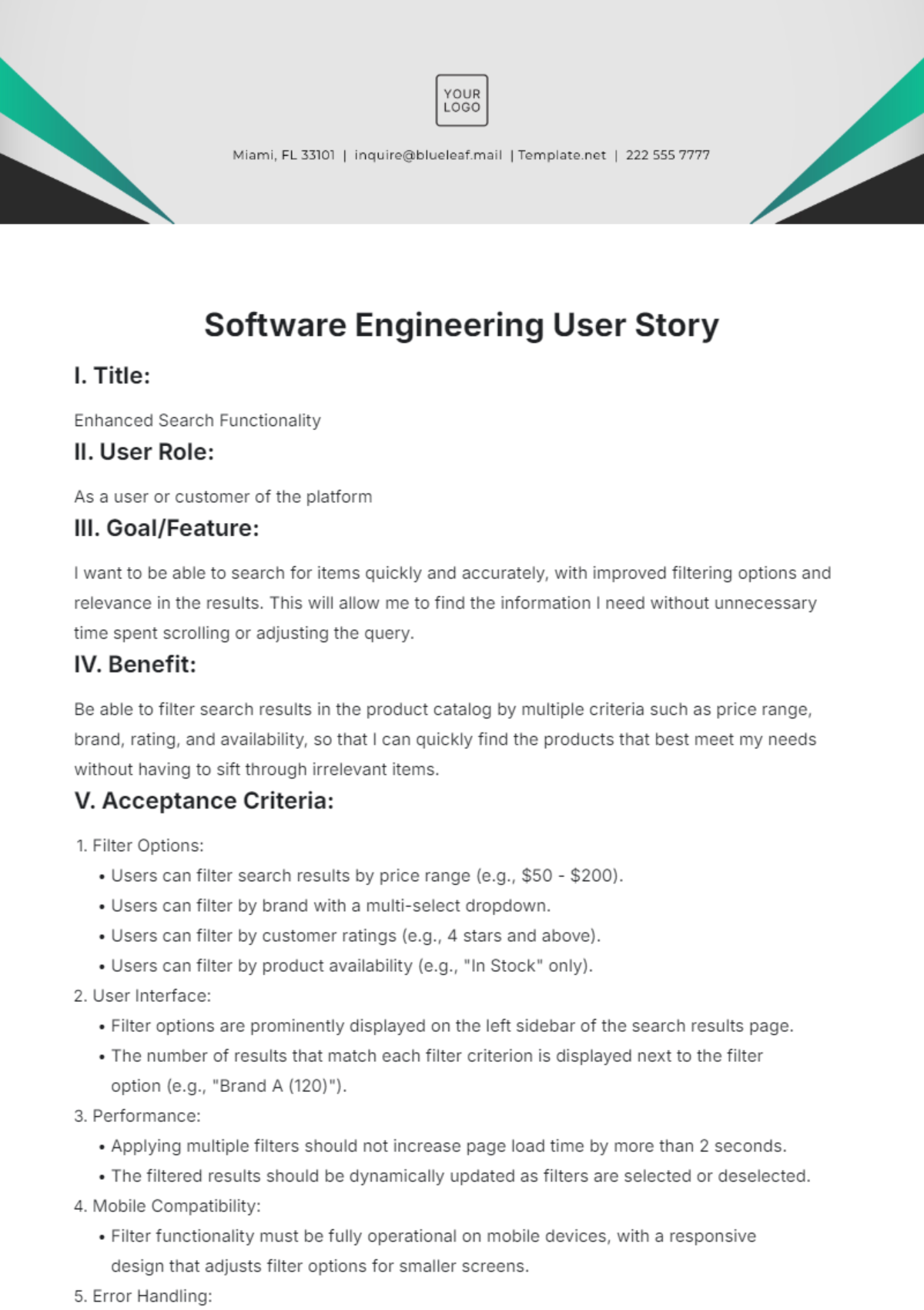 Software Engineering User Story Template - Edit Online & Download