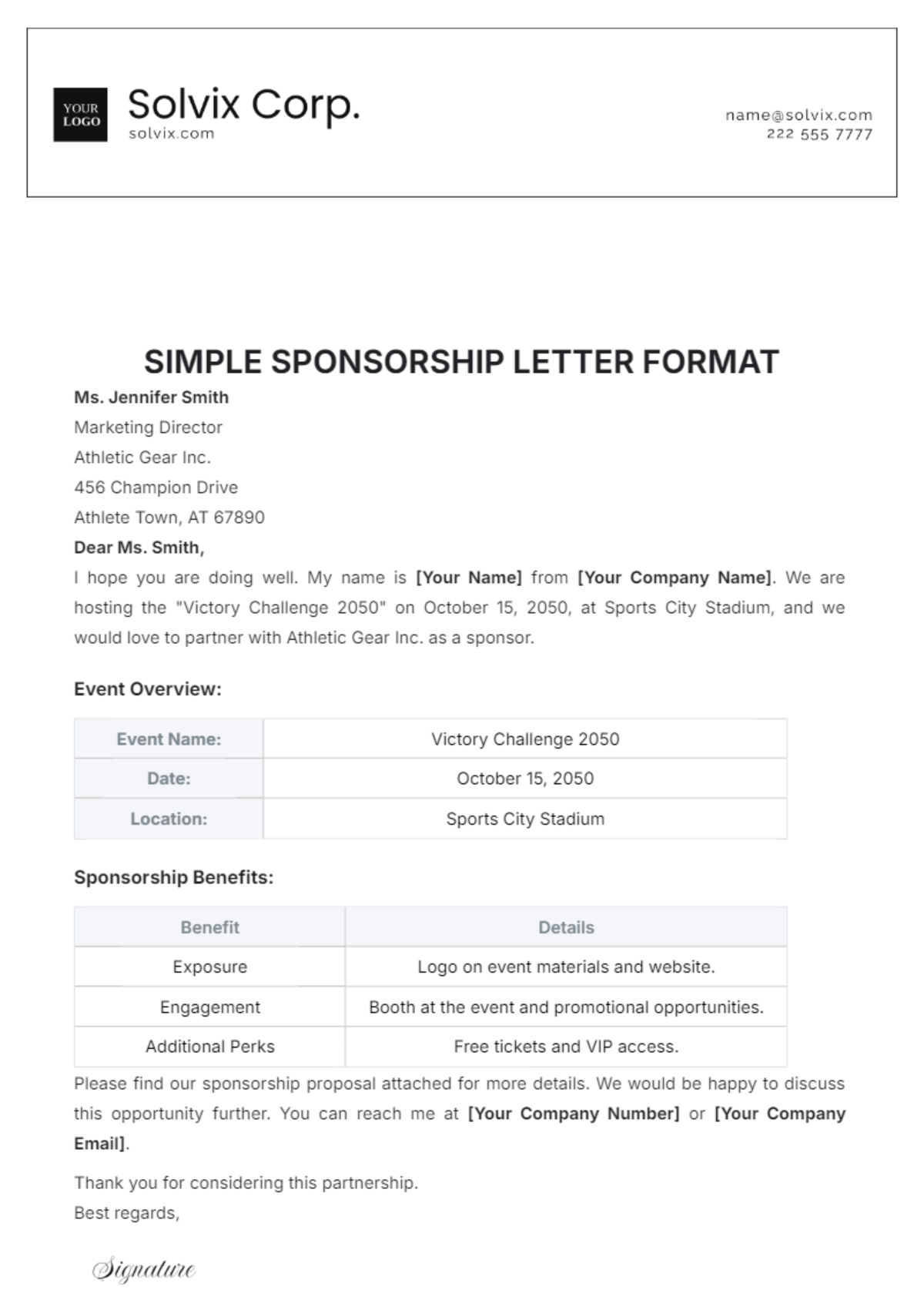 Simple Sponsorship Letter Format Template