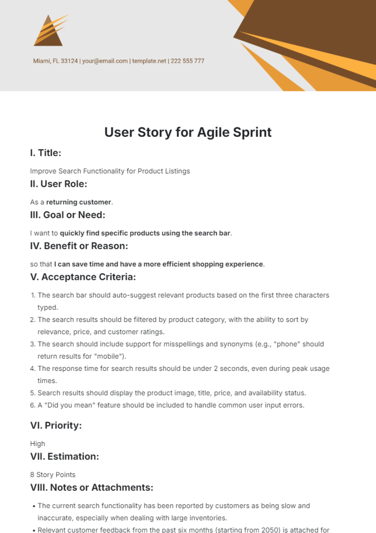 User Story for Agile Sprint Template - Edit Online & Download