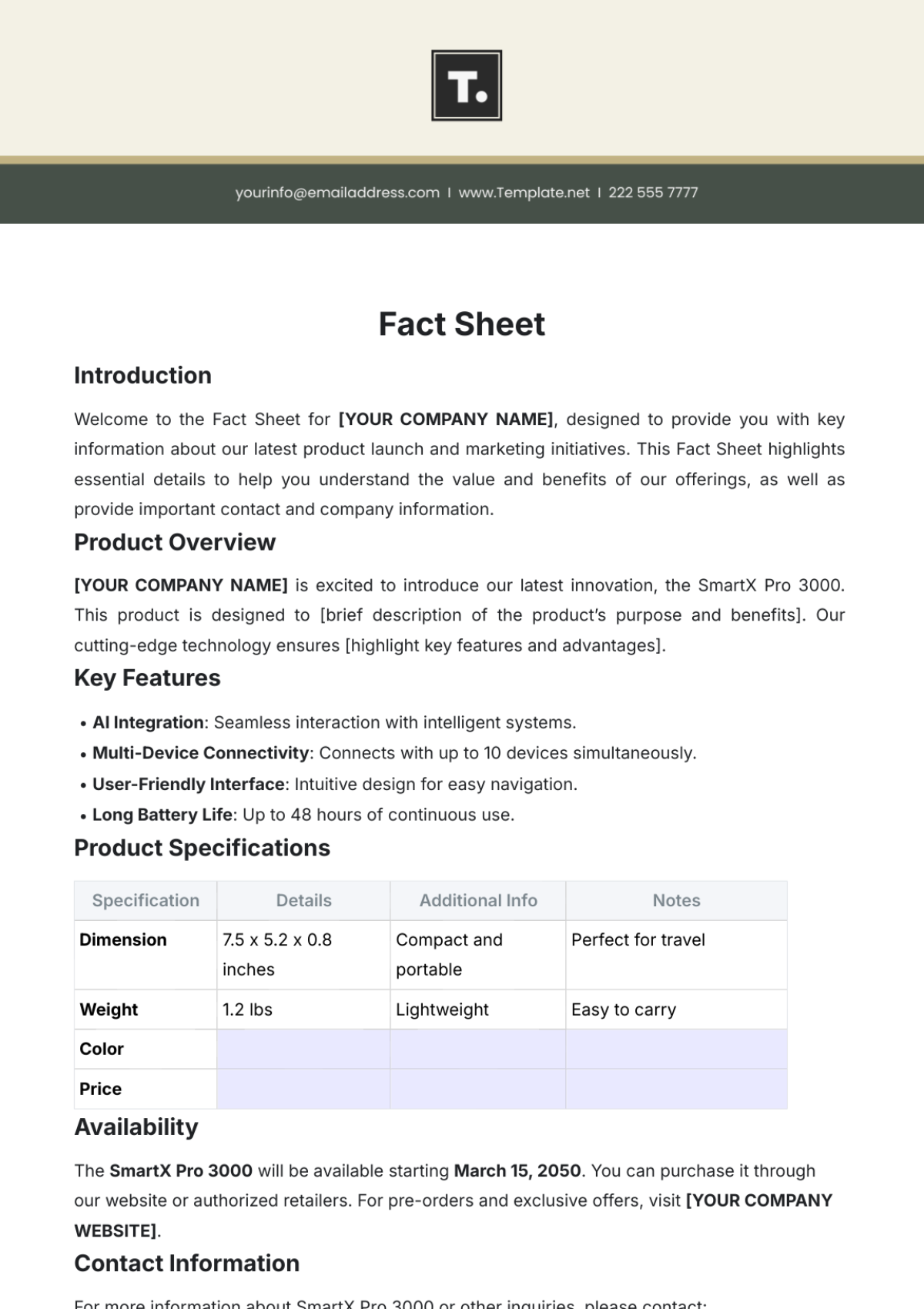 Fact Sheet Template