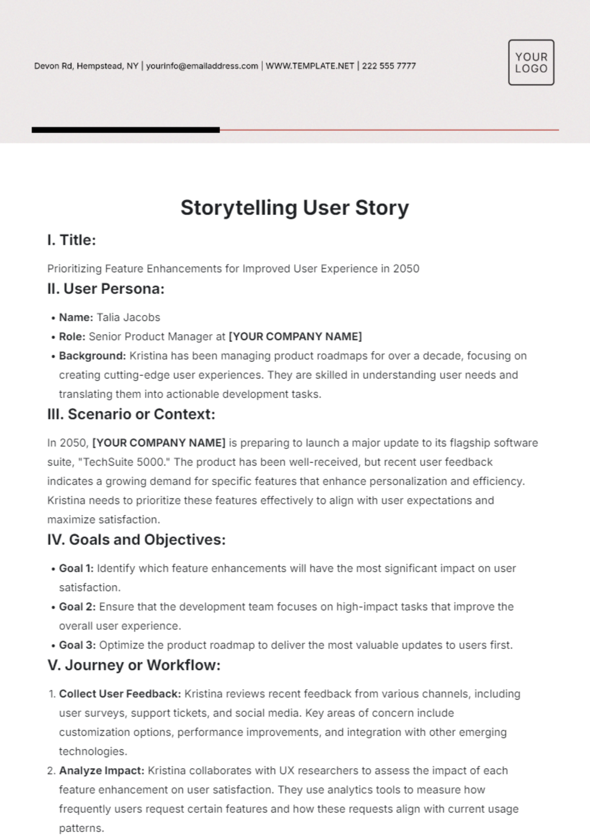 Storytelling User Story Template - Edit Online & Download