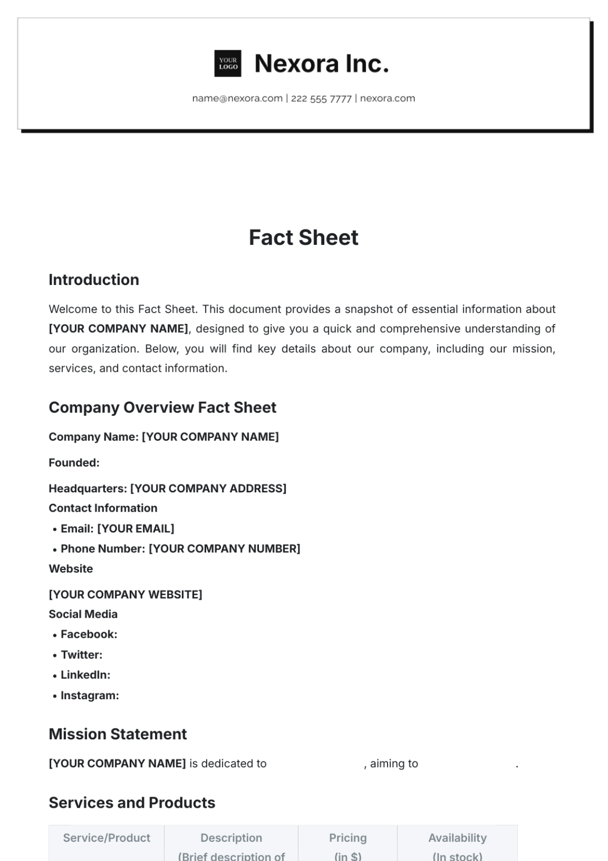 Blank Fact Sheet Template