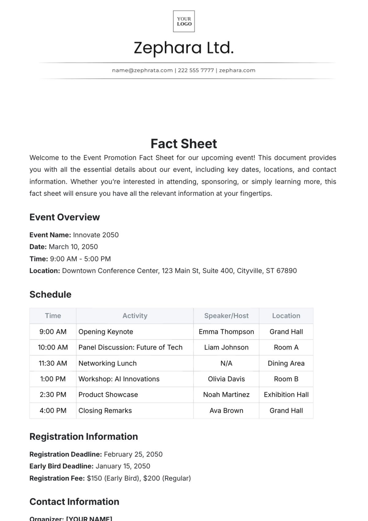 Printable Fact Sheet Template