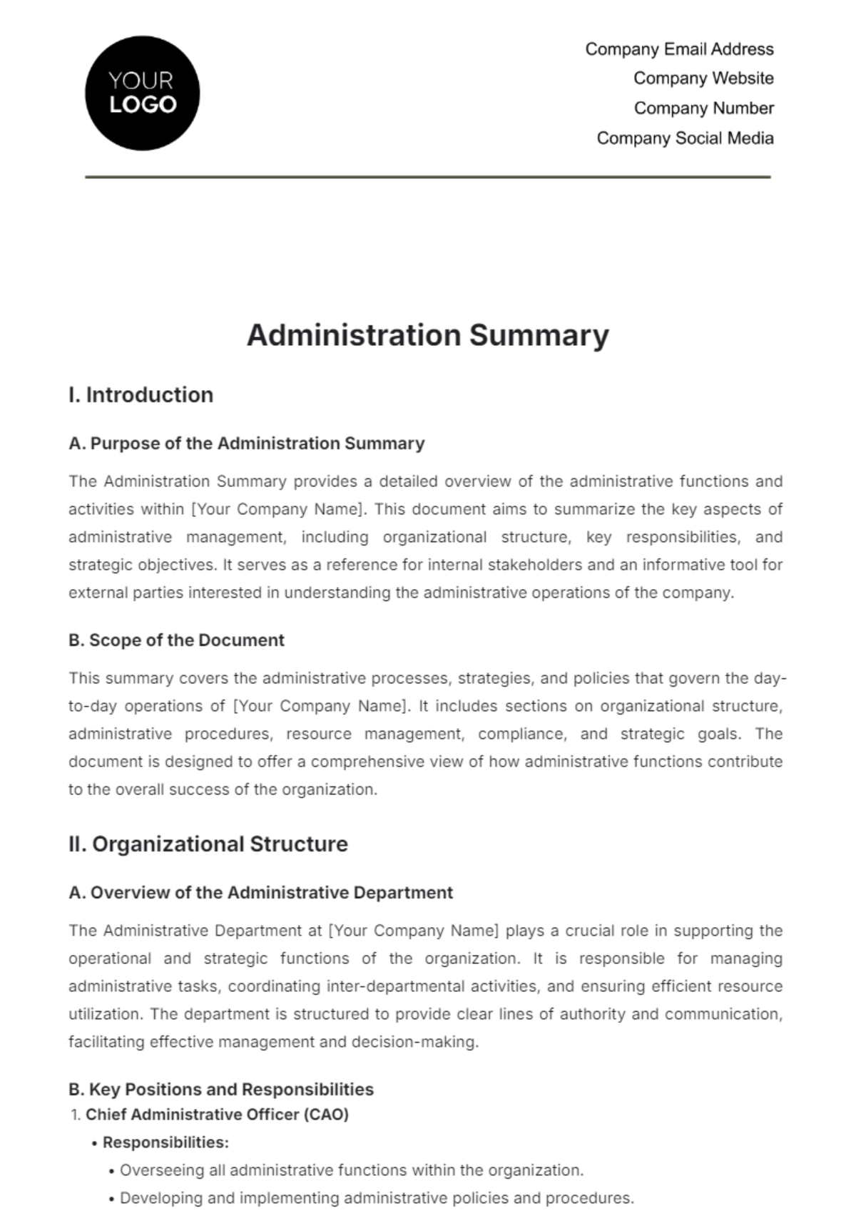 Administration Summary Template