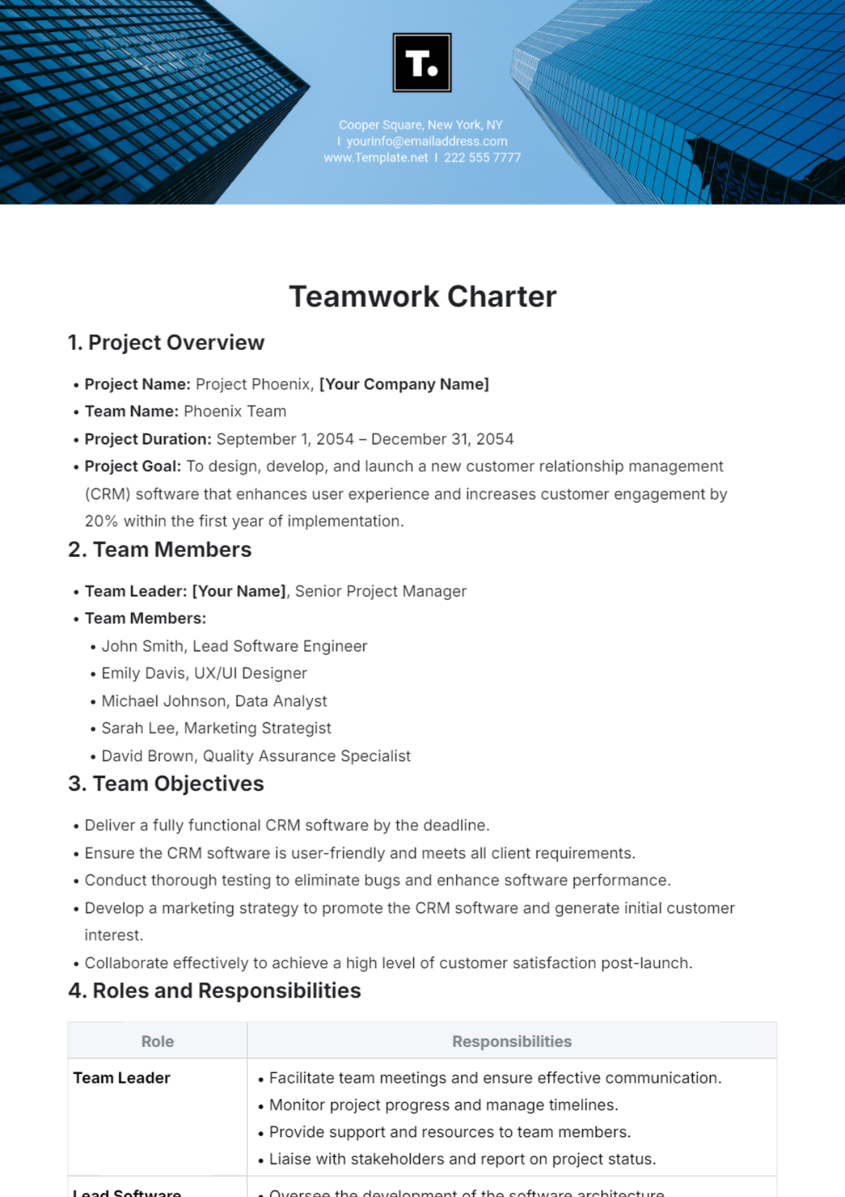 Teamwork Charter Template