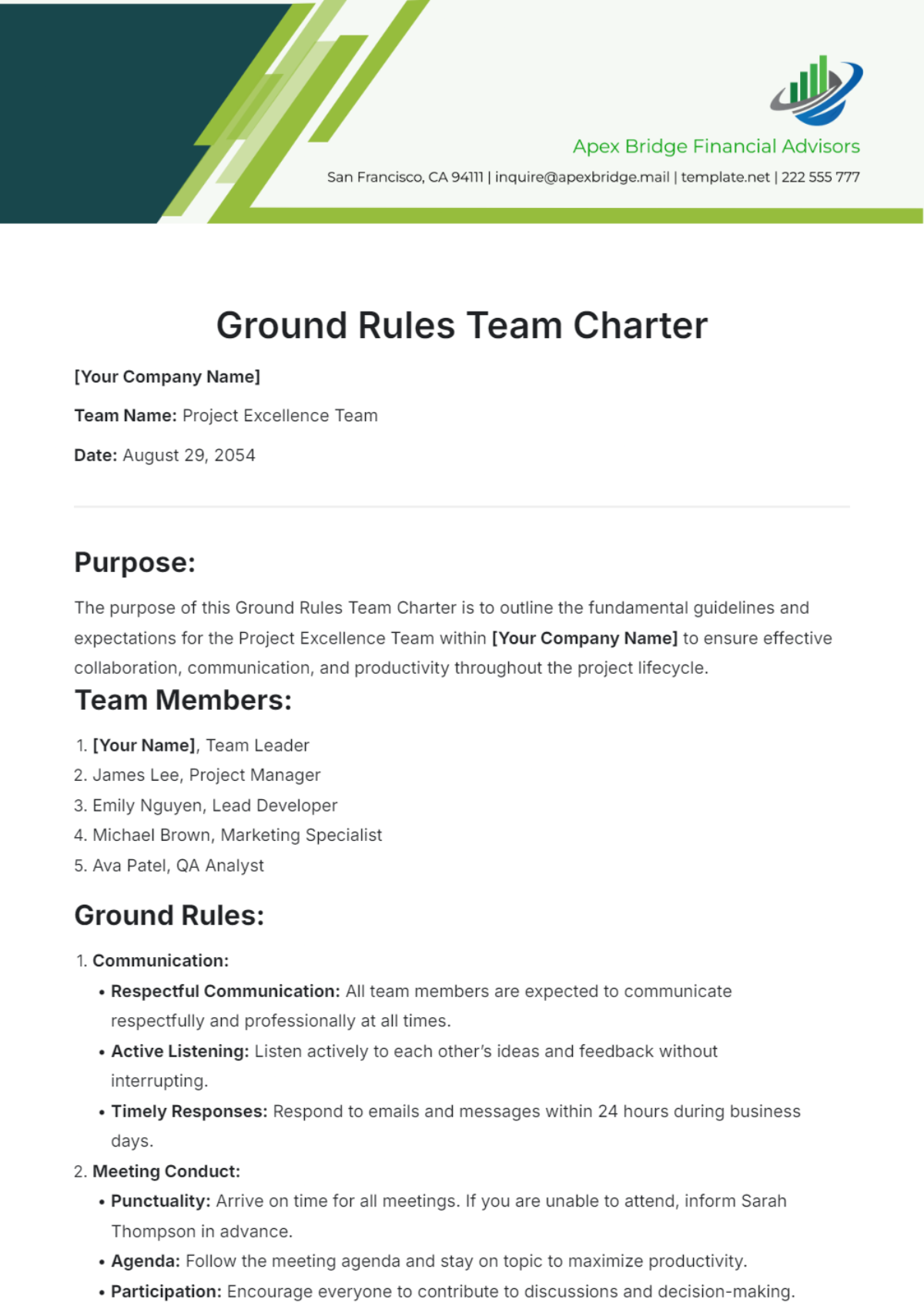 Ground Rules Team Charter Template