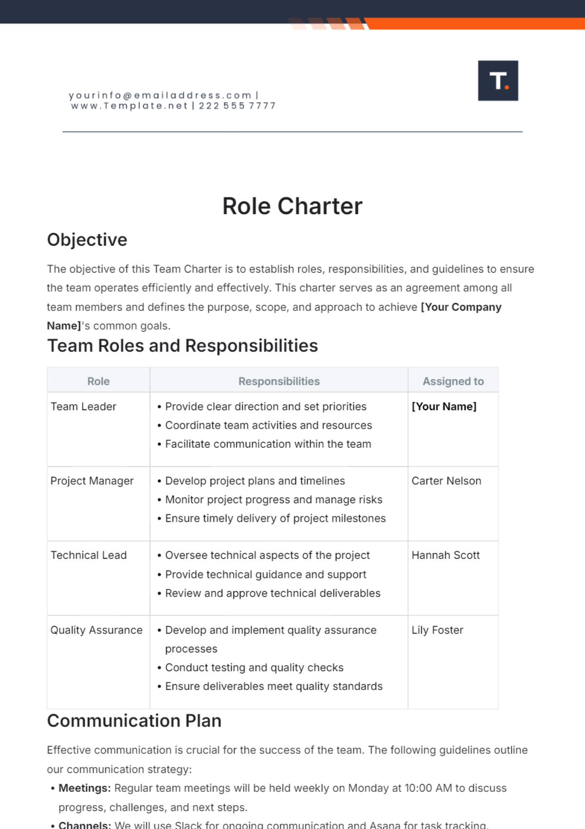 Role Charter Layout Template