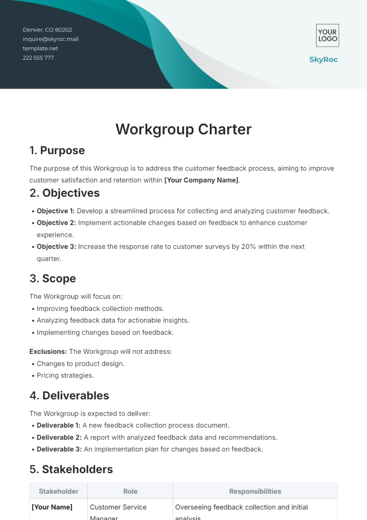 Workgroup Charter Template