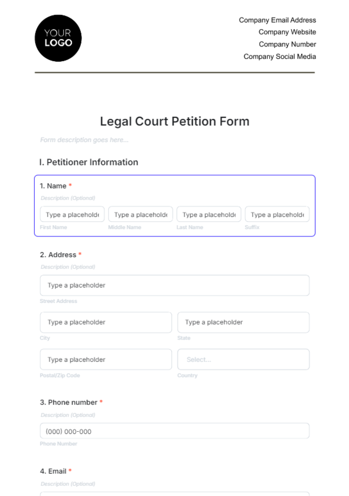 Legal Court Petition Form Template