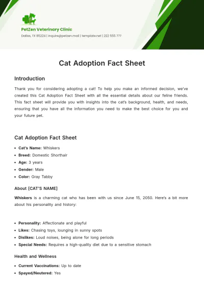 Free Cat Adoption Fact Sheet Template to Edit Online