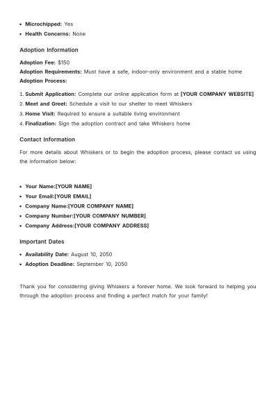 Free Cat Adoption Fact Sheet Template to Edit Online