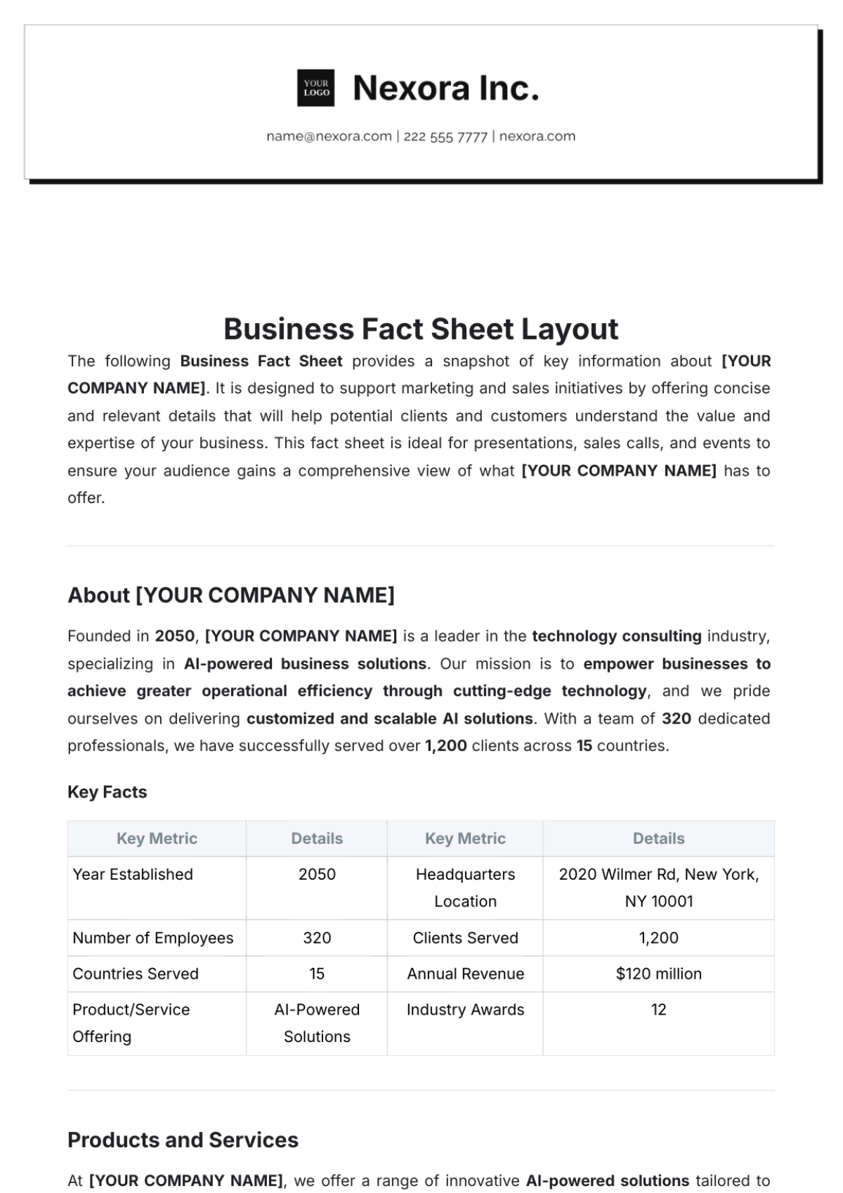 Business Fact Sheet Layout Template