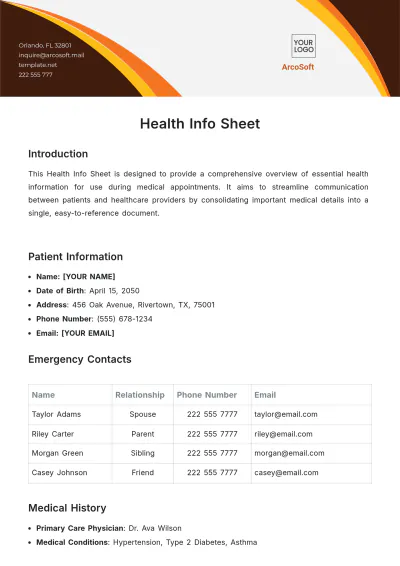 Free Health Info Sheet Template to Edit Online