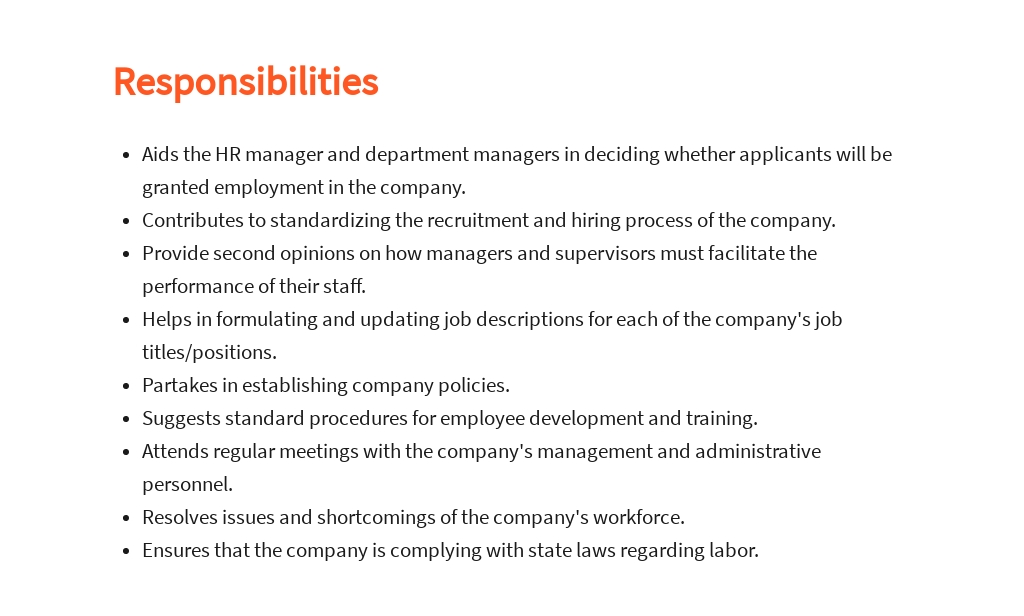 Human resources advisor job description