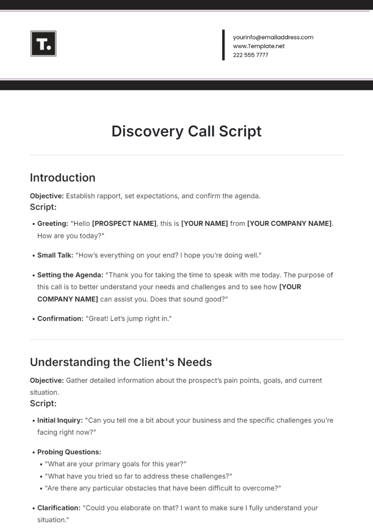 Discovery Call Script Template - Edit Online & Download