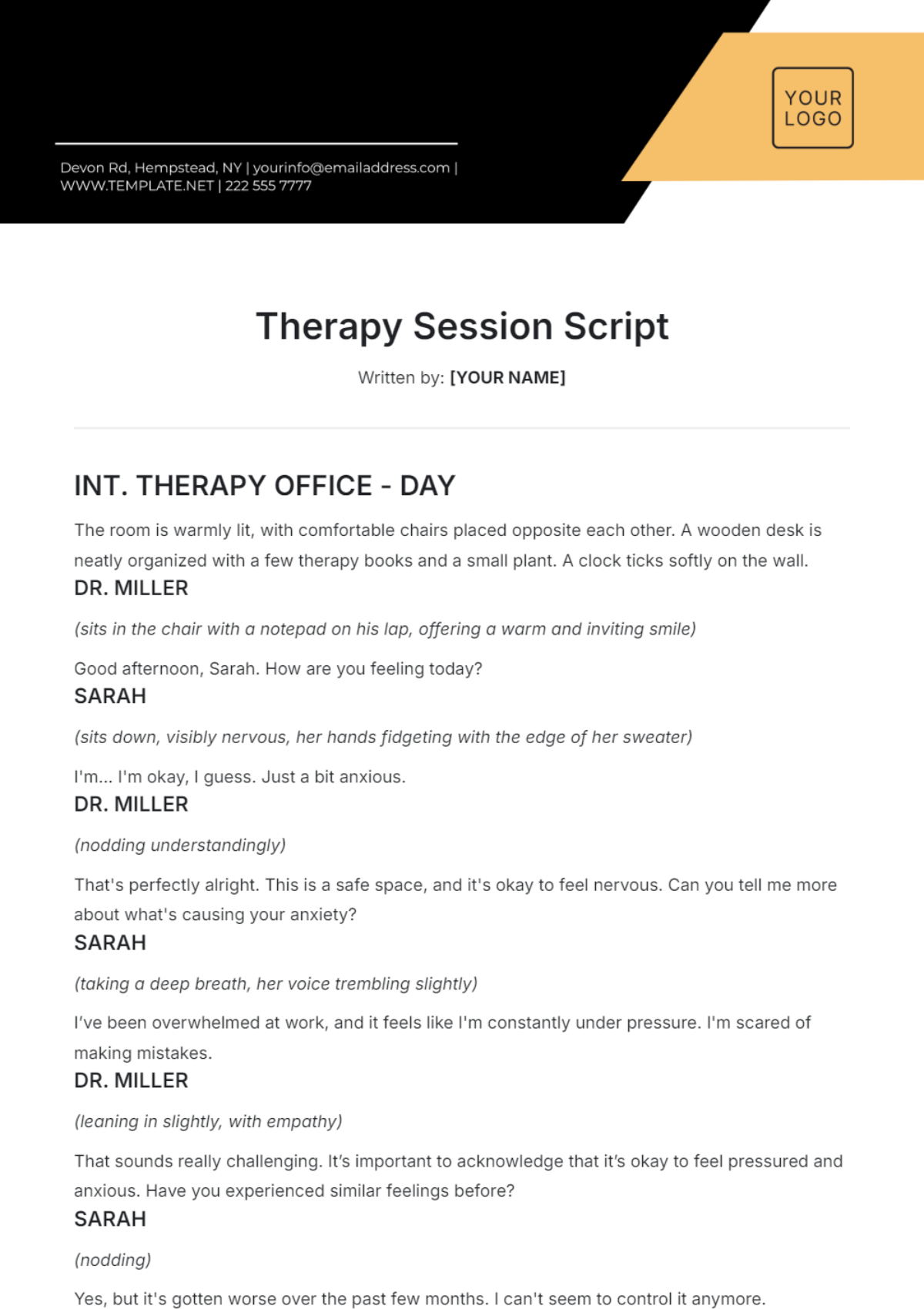 Therapy Session Script Template - Edit Online & Download