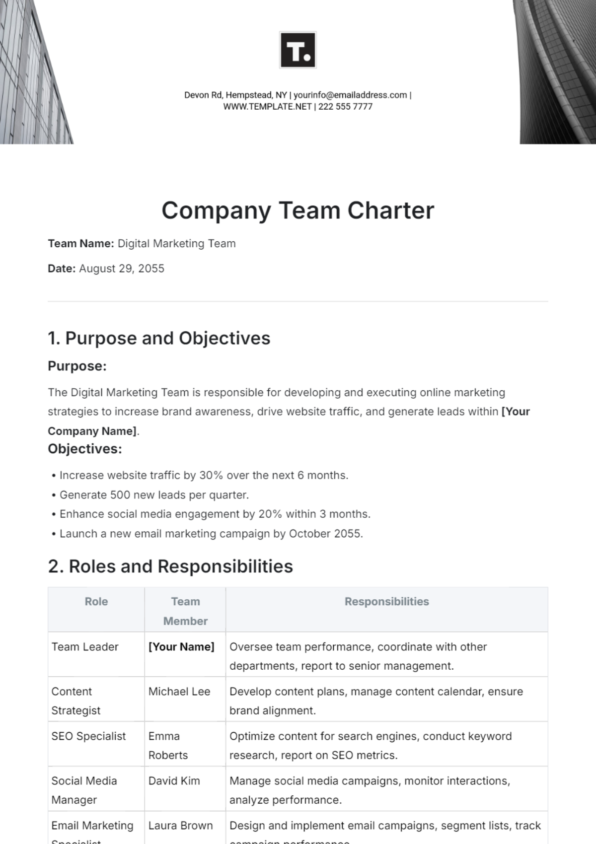 Sample Company Team Charter Template