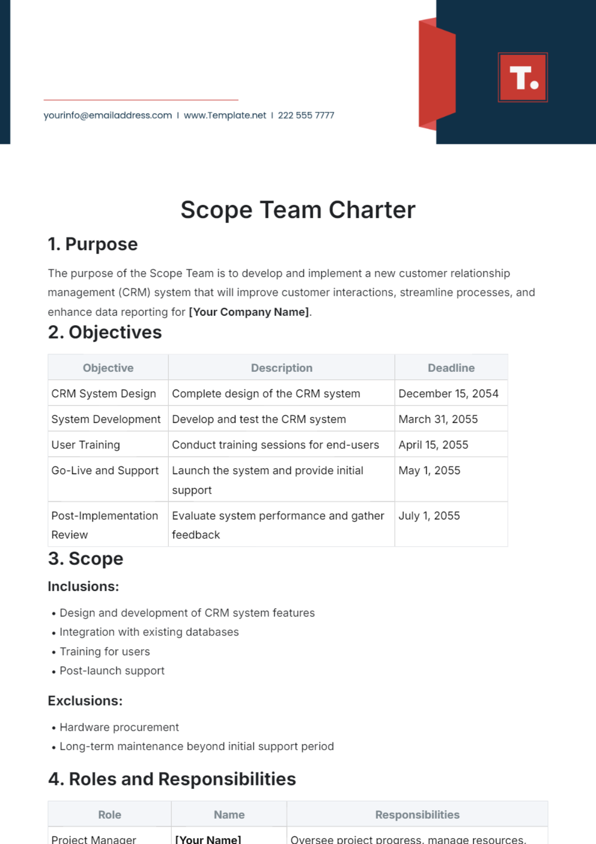 Scope Team Charter Template