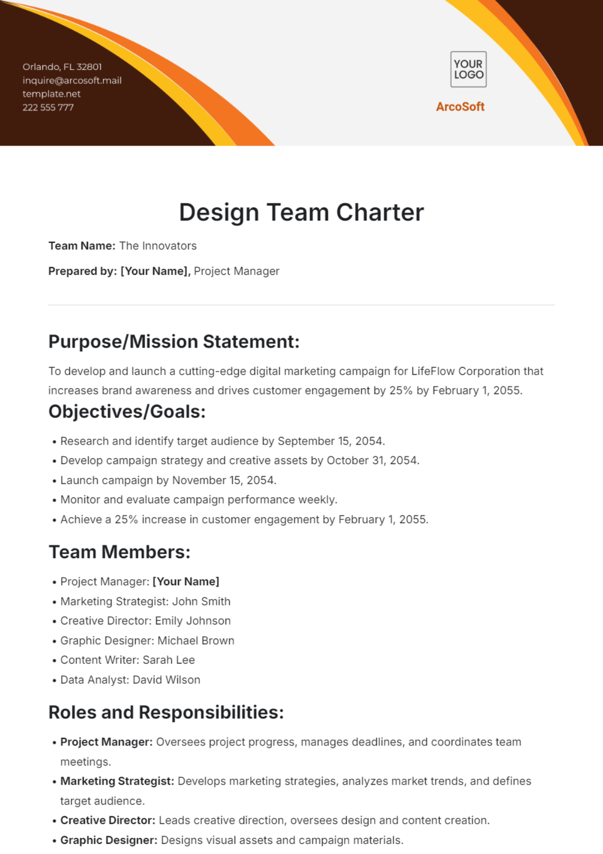 Design Team Charter Template