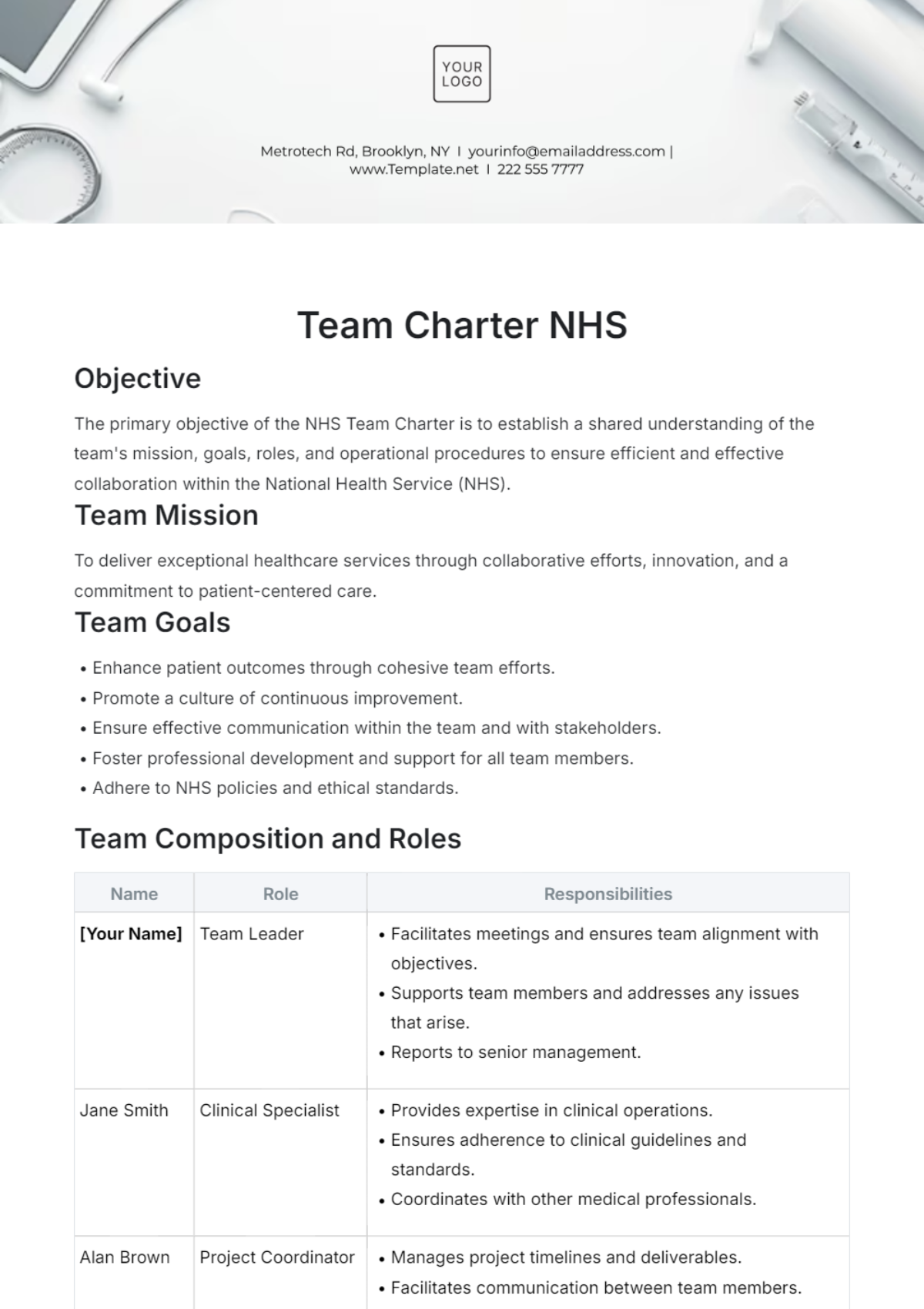 Team Charter NHS Template