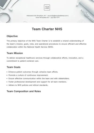 Free Team Charter NHS Template to Edit Online