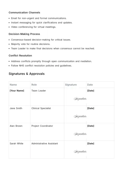 Free Team Charter NHS Template to Edit Online