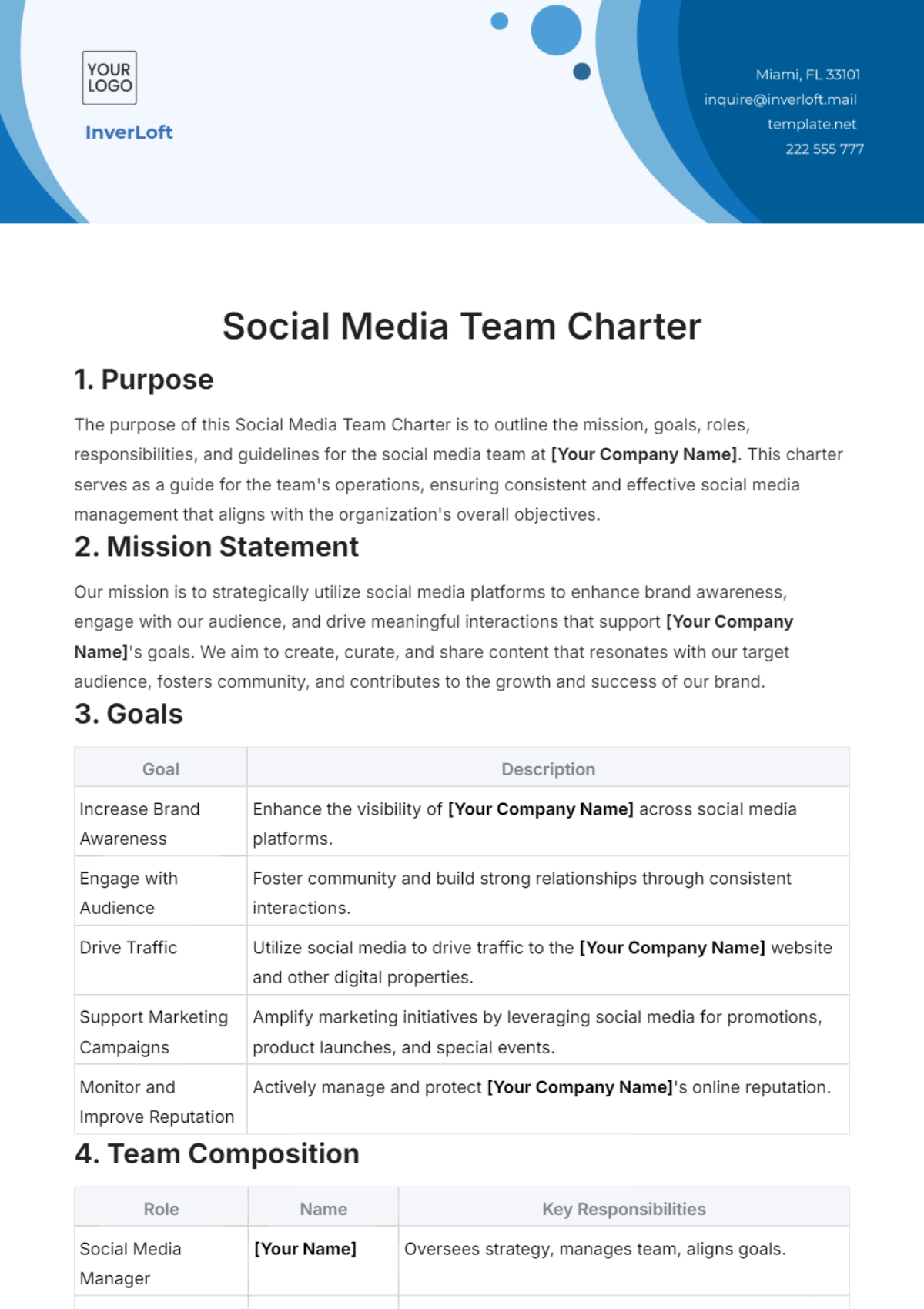 Social Media Team Charter Template