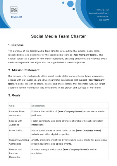 Free Social Media Team Charter Template to Edit Online