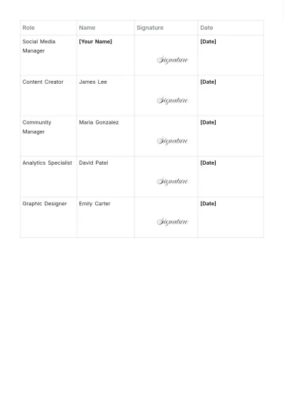 Free Social Media Team Charter Template to Edit Online